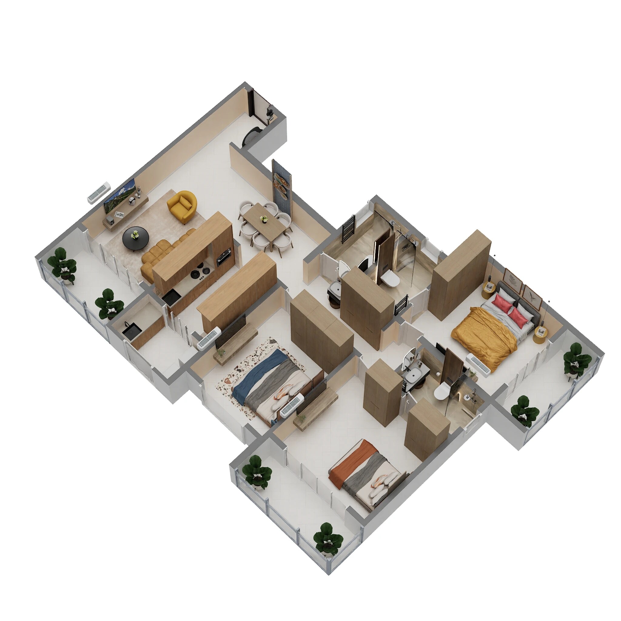 Floor plan of 3 BHK 1240 Sq. Ft. Apartment in Regency Astra, Pune