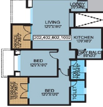 Floor plan of 2 BHK 637 Sq. Ft. Apartment in Regency Orion, Pune