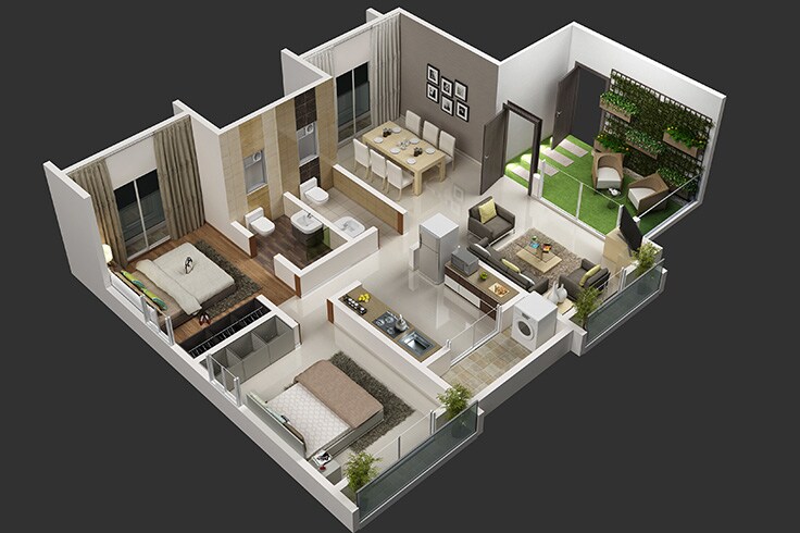 Floor plan of 2 BHK 1135 Sq. Ft. Apartment in Remonesa The Vue, Pune