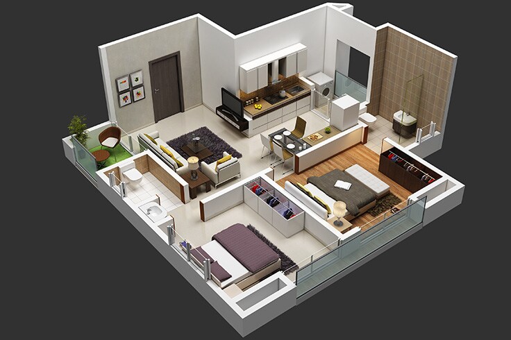 Floor plan of 2 BHK 750 Sq. Ft. Apartment in Remonesa The Vue, Pune