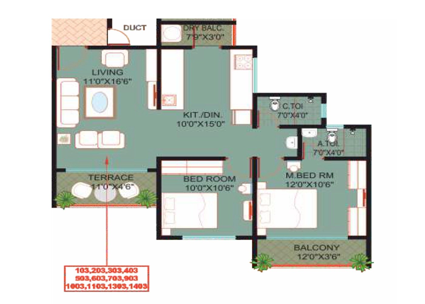 Floor plan of 2 BHK 785 Sq. Ft. Apartment in Renuka Brzee, Pune