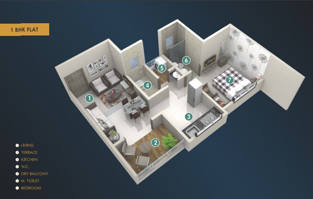 Floor plan of 1 BHK Apartment - 535 sq. ft. in Renuka Gloria, Pune