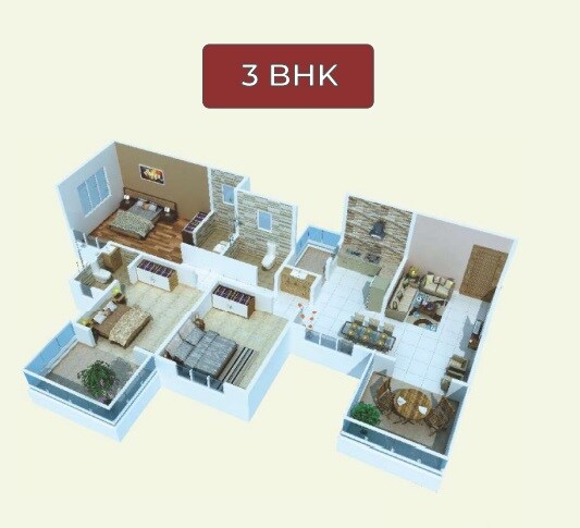 Floor plan of 3 BHK 898 Sq. Ft. Apartment in Renuka Gulmohar C Building CHS, Pune