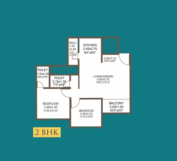 2 BHK 780 Sq. Ft. Apartment