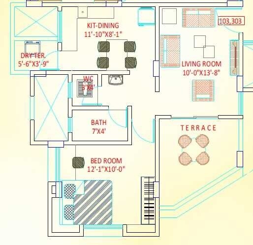 Floor plan of 1 BHK 581 Sq. Ft. Apartment in Riddhi Siddhi Mayuresh, Pune