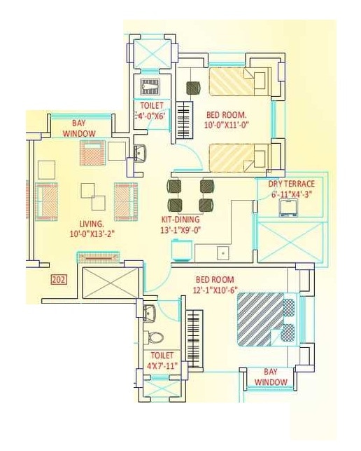 Floor plan of 2 BHK 787 Sq. Ft. Apartment in Riddhi Siddhi Mayuresh, Pune
