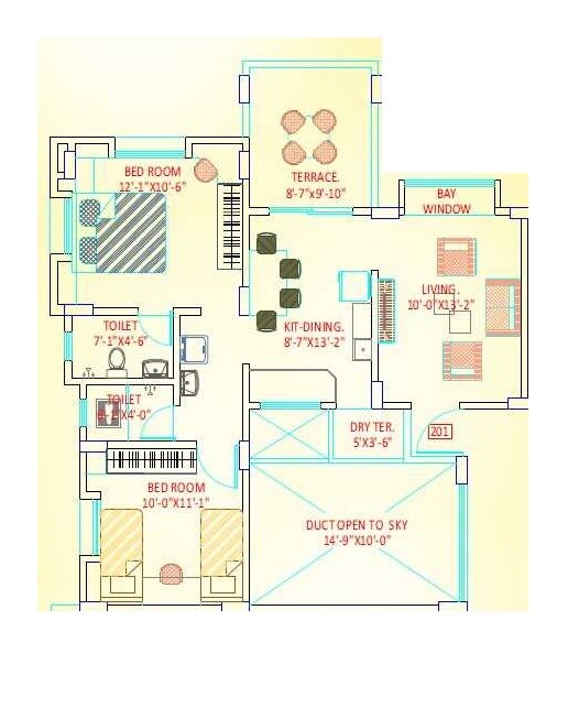 Floor plan of 2 BHK 862 Sq. Ft. Apartment in Riddhi Siddhi Mayuresh, Pune