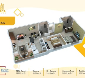 2 BHK 772 Sq. Ft. Apartment in Right Barca Square