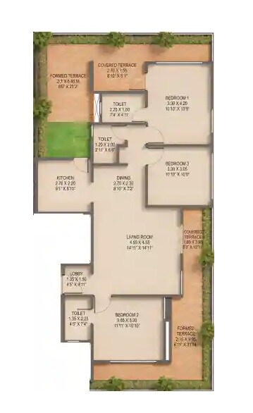 Floor plan of 3 BHK 1112 Sq. Ft. Apartment in Right Western Casa, Pune