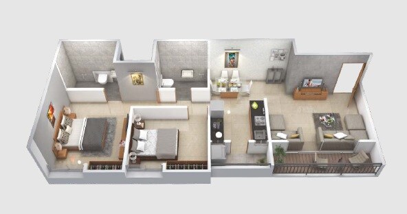 Floor plan of 2 BHK 719 Sq. Ft. Apartment in Rigved Uptown, Pune