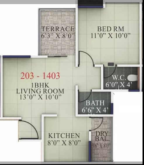 Floor plan of 1 BHK 498 Sq. Ft. Apartment in Jain Rio Greens, Pune