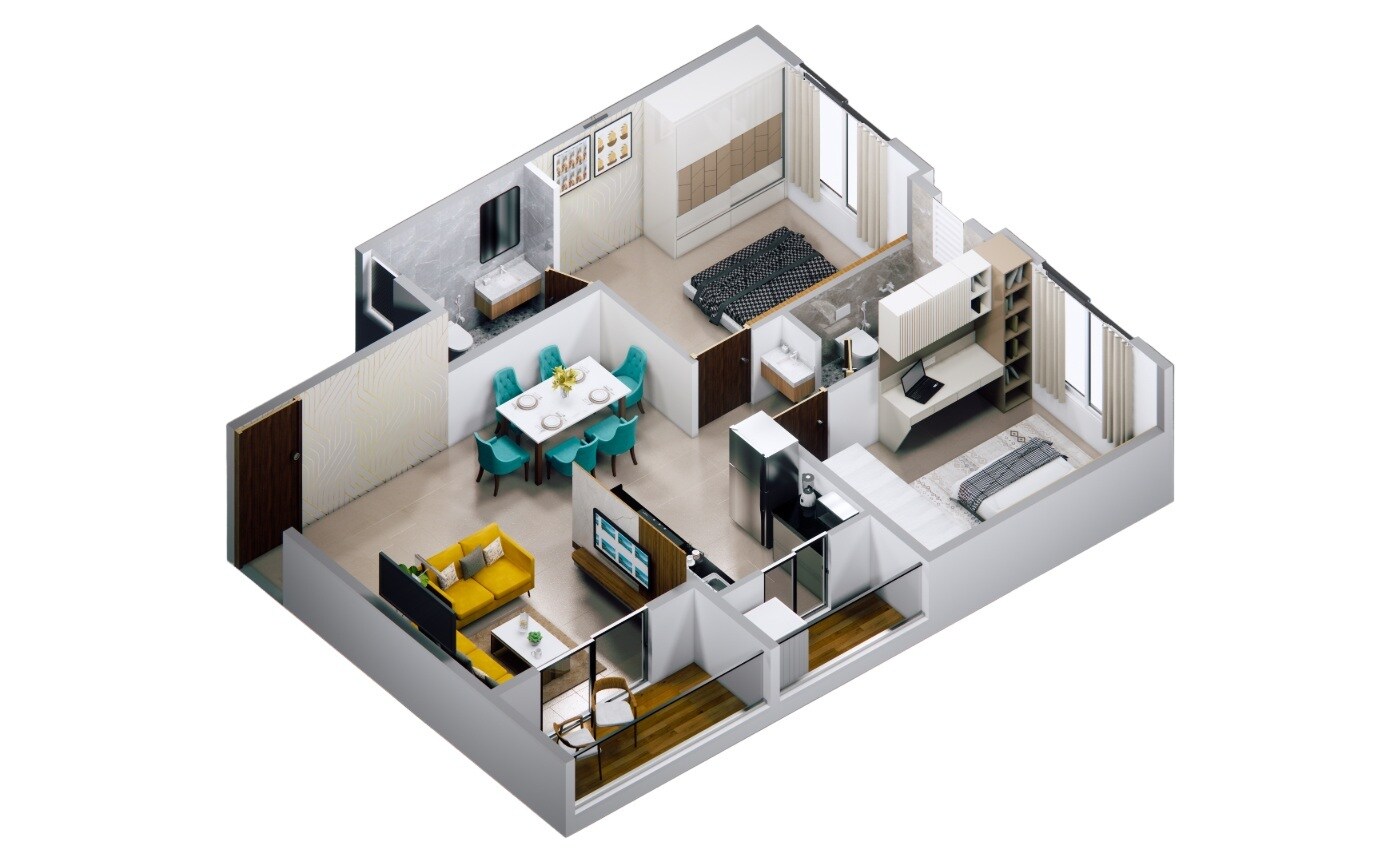 Floor plan of 2 BHK 757 Sq. Ft. Apartment in Riswadkar Element 77, Pune