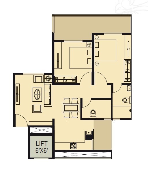 Floor plan of 2 BHK 685 Sq. Ft. Apartment in Riswadkar Prestige Gold, Pune