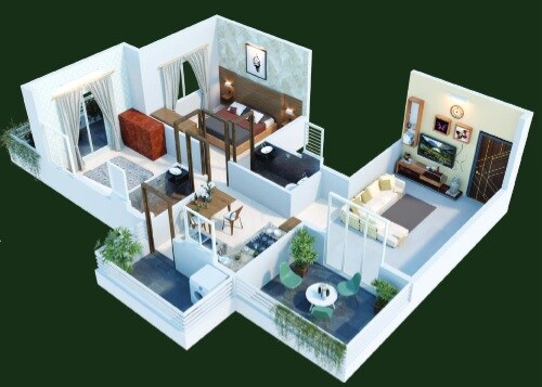 Floor plan of 1 BHK 515 Sq. Ft. Apartment in River Edge Selenia, Pune