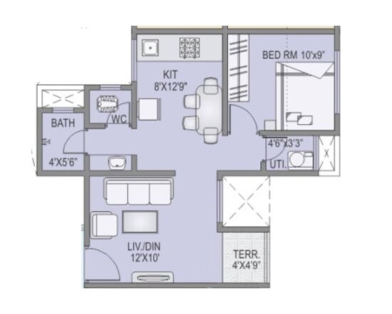 Floor plan of 1 BHK 316 Sq. Ft. Apartment in RK Lunkad Alankapuram, Pune