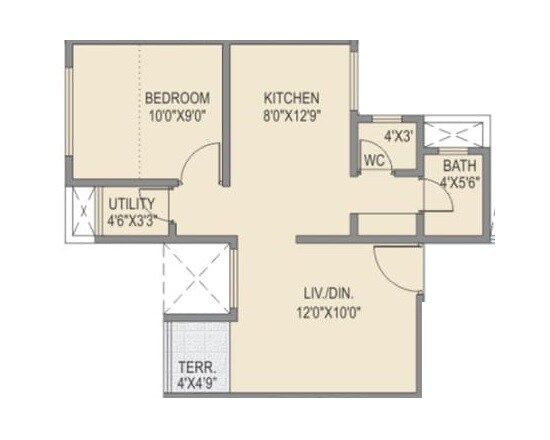 Floor plan of 1 BHK 472 Sq. Ft. Apartment in RK Lunkad Alankapuram, Pune