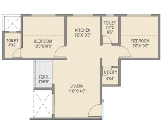 Floor plan of 2 BHK 581 Sq. Ft. Apartment in RK Lunkad Alankapuram, Pune