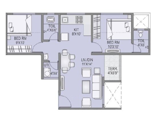 Floor plan of 2 BHK 620 Sq. Ft. Apartment in RK Lunkad Alankapuram, Pune