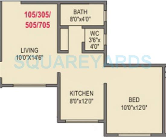 Floor plan of 1 BHK 435 Sq. Ft. Apartment in RK Lunkad Alankar, Pune