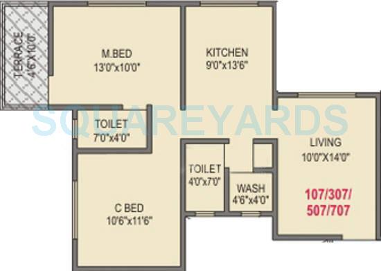 Floor plan of 2 BHK 618 Sq. Ft. Apartment in RK Lunkad Alankar, Pune