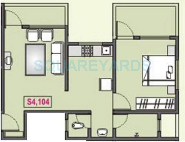 Floor plan of 1 BHK 646 Sq. Ft. Apartment in RK Lunkad Navratna, Pune