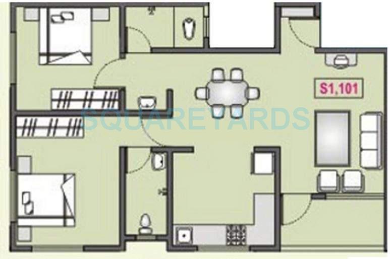 Floor plan of 2 BHK 1150 Sq. Ft. Apartment in RK Lunkad Navratna, Pune
