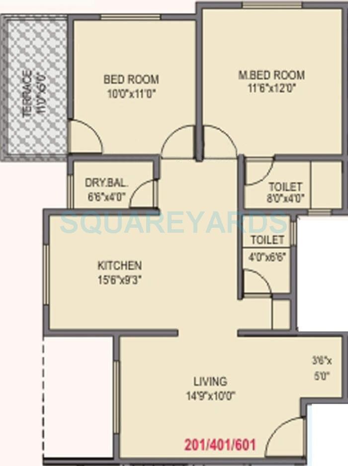 Floor plan of 2 BHK 679 Sq. Ft. Apartment in RK Lunkad Punya Bhumi, Pune