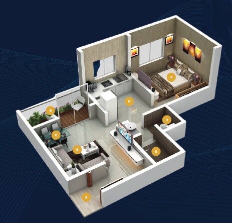 Floor plan of 1 BHK 415 Sq. Ft. Apartment in RK Pre Eminence, Pune