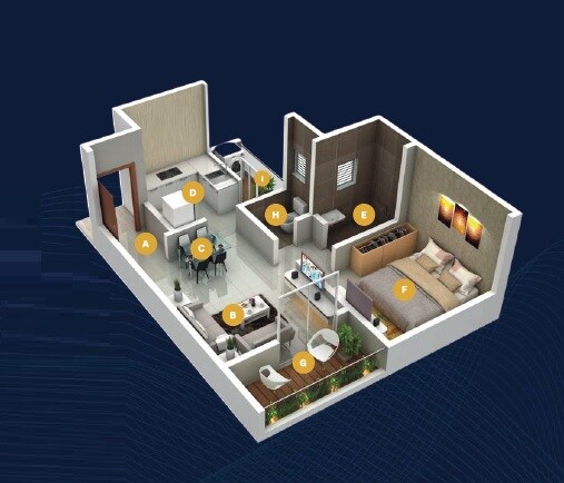 Floor plan of 1 BHK 472 Sq. Ft. Apartment in RK Pre Eminence, Pune
