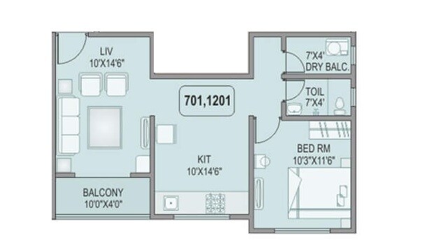 Floor plan of 1 BHK 357 Sq. Ft. Apartment in RKL Abhang Heights, Pune