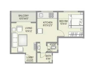 Floor plan of 1 BHK 427 Sq. Ft. Apartment in RKL Abhang Heights, Pune