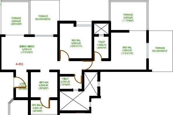Floor plan of 2 BHK 603 Sq. Ft. Apartment in RM Feliz, Pune