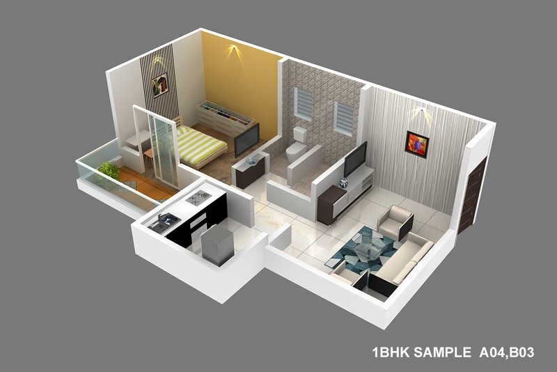 Floor plan of 1 BHK 464 Sq. Ft. Apartment in RM Hill Town, Pune