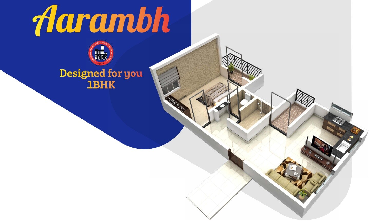 Floor plan of 1 BHK 462 Sq. Ft. Apartment in RMS Aarambh, Pune