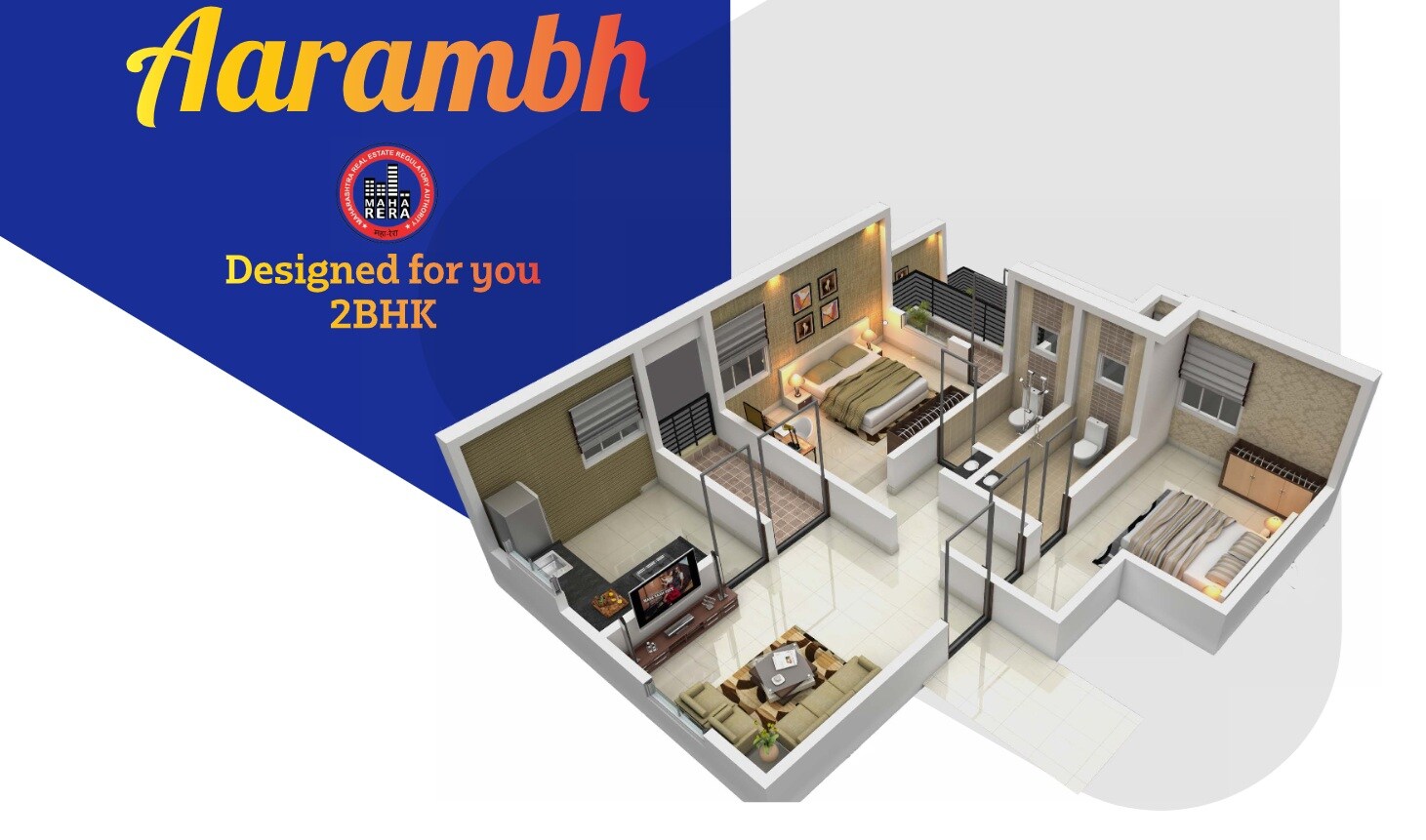 Floor plan of 2 BHK 655 Sq. Ft. Apartment in RMS Aarambh, Pune