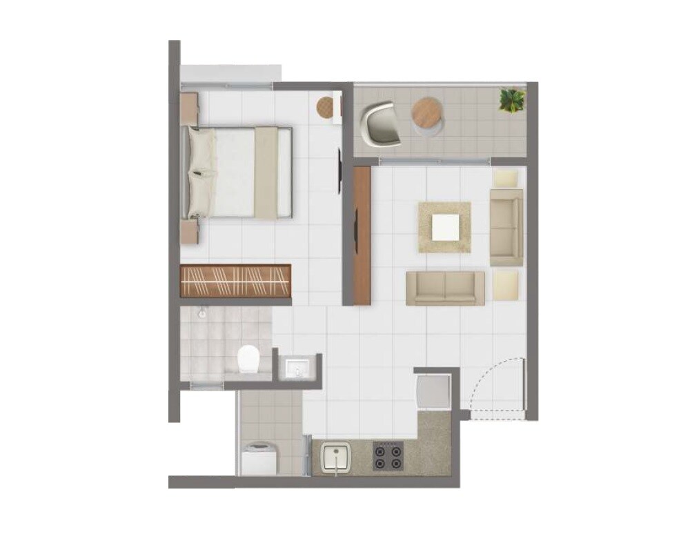 Floor plan of 1 BHK 367 Sq. Ft. Apartment in Rohan Abhilasha 3, Pune
