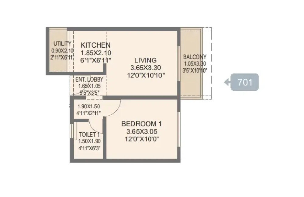 1 BHK 444 Sq. Ft. Apartment