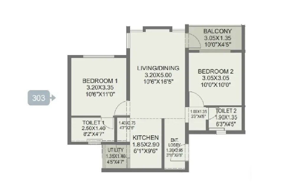 Floor plan of 2 BHK 685 Sq. Ft. Apartment in Rohan Abhilasha 4, Pune