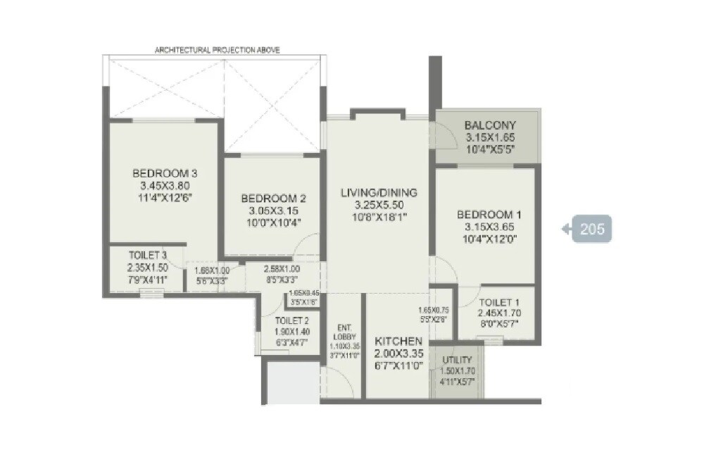 3 BHK 1013 Sq. Ft. Apartment