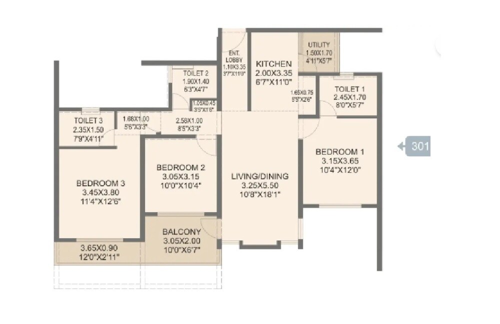 3 BHK 1065 Sq. Ft. Apartment