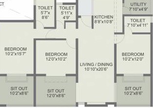 3 BHK 920 Sq. Ft. Apartment