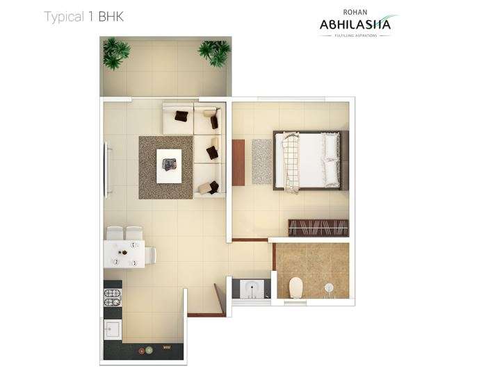 1 BHK 330 Sq. Ft. Apartment in Rohan Abhilasha Building B