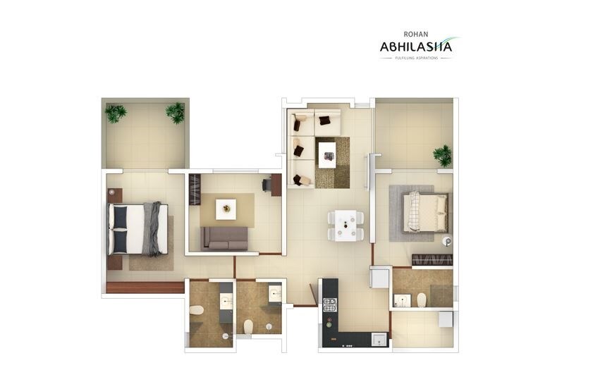 3 BHK 837 Sq. Ft. Apartment