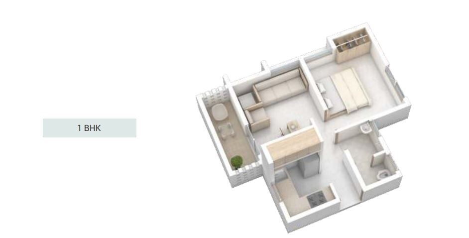Floor plan of 1 BHK 380 Sq. Ft. Apartment in Rohan Anand Phase 2, Pune