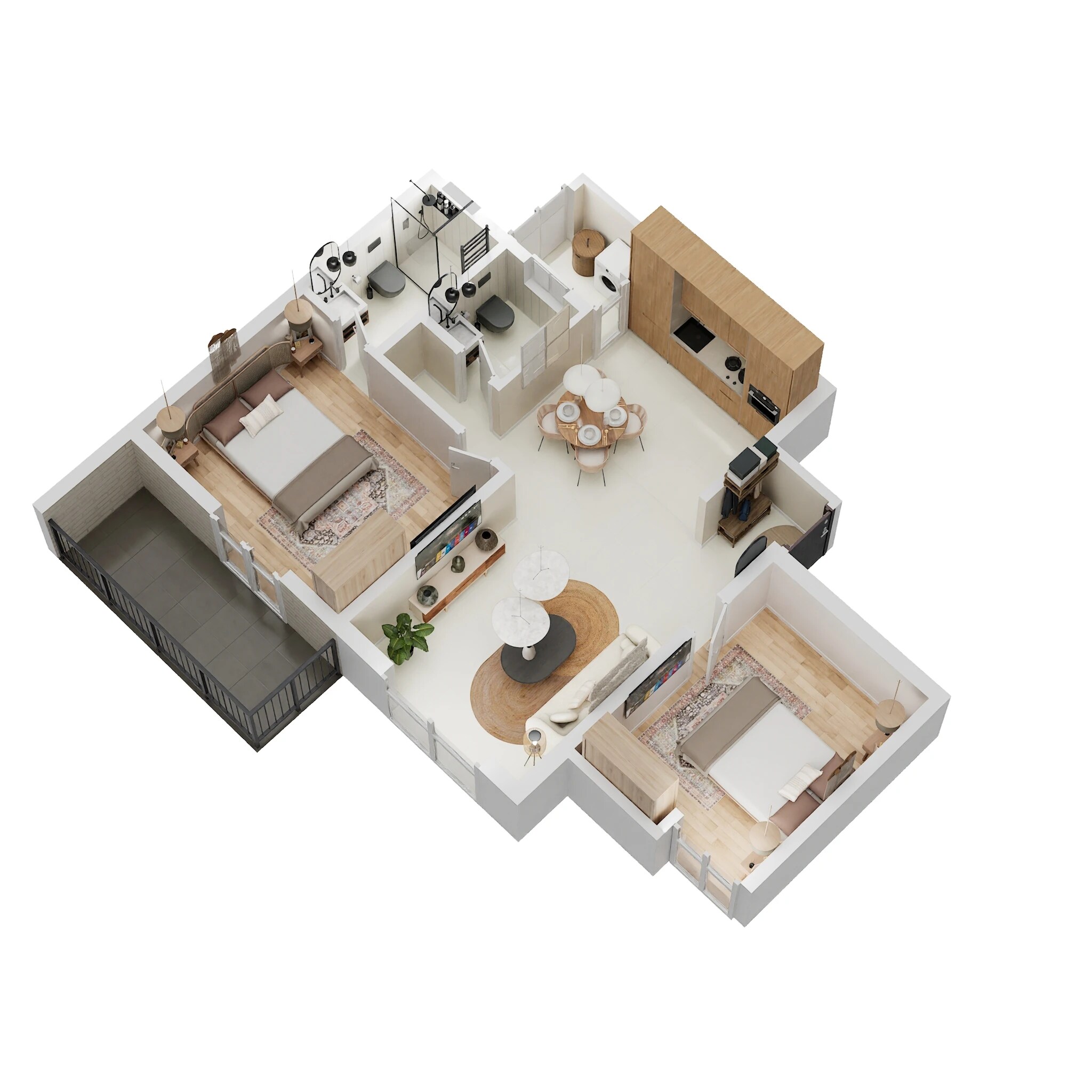 Floor plan of 2 BHK 677 Sq. Ft. Apartment in Rohan Ananta, Pune