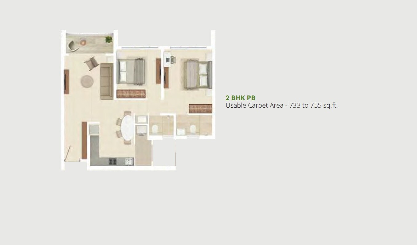 2 BHK 736 Sq. Ft. Apartment