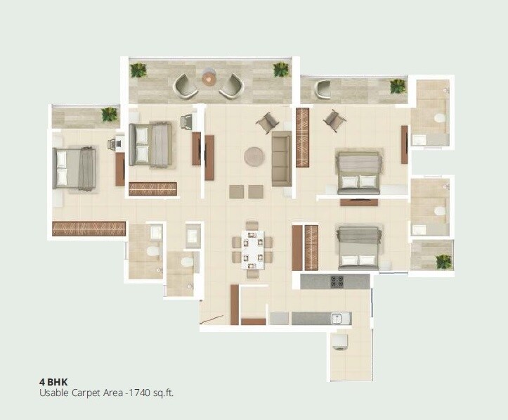 Other, rohan-harita 4 Bedroom 1740 Sq.Ft. Apartment In Tathawade Pune 6341120