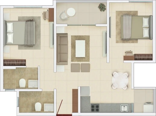 2 BHK 646 Sq. Ft. Apartment