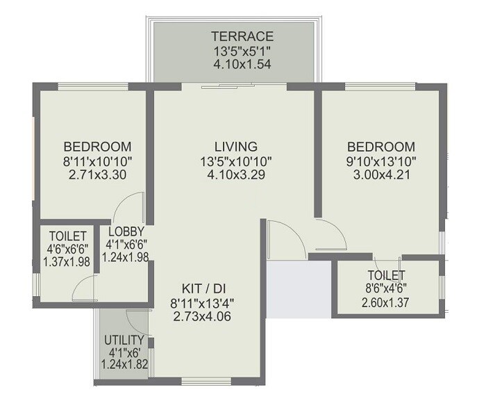 2 BHK 711 Sq. Ft. Apartment