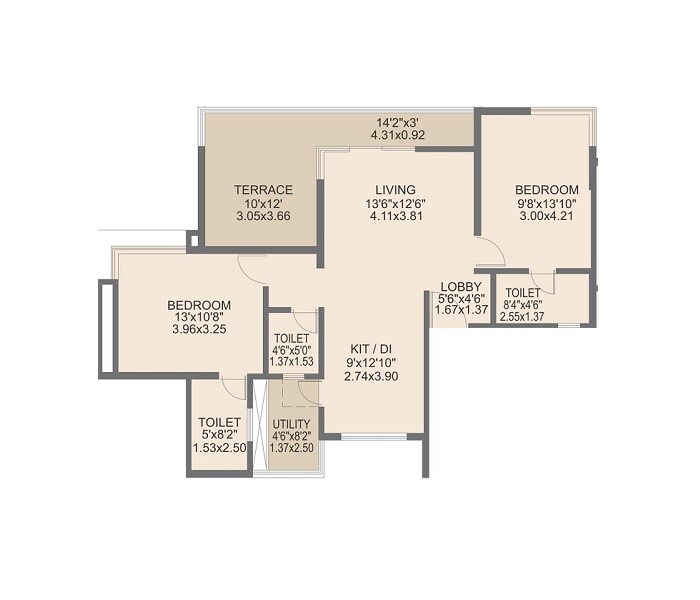 2 BHK 600 Sq. Ft. Apartment
